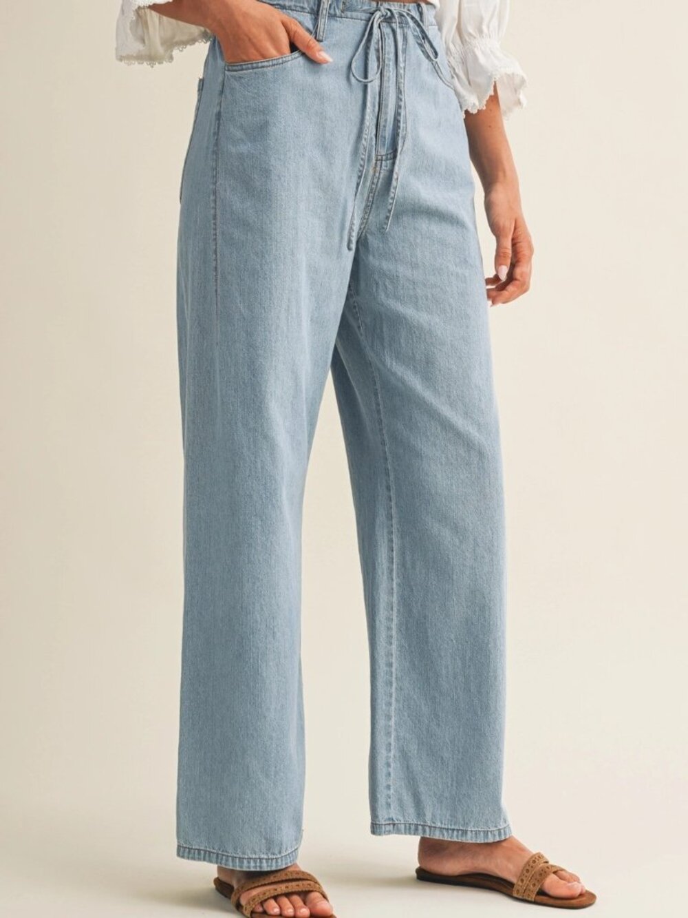 Annabella Relaxed Denim Pants with Drawstring Waist | Women's Jeans | Summer - Picture 10 of 10
